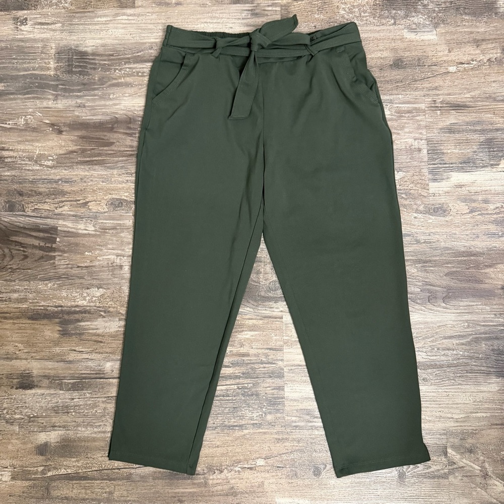 Nicole Miller Women’s High-Rise Paperbag Waist Olive Green Ankle Pants Size L